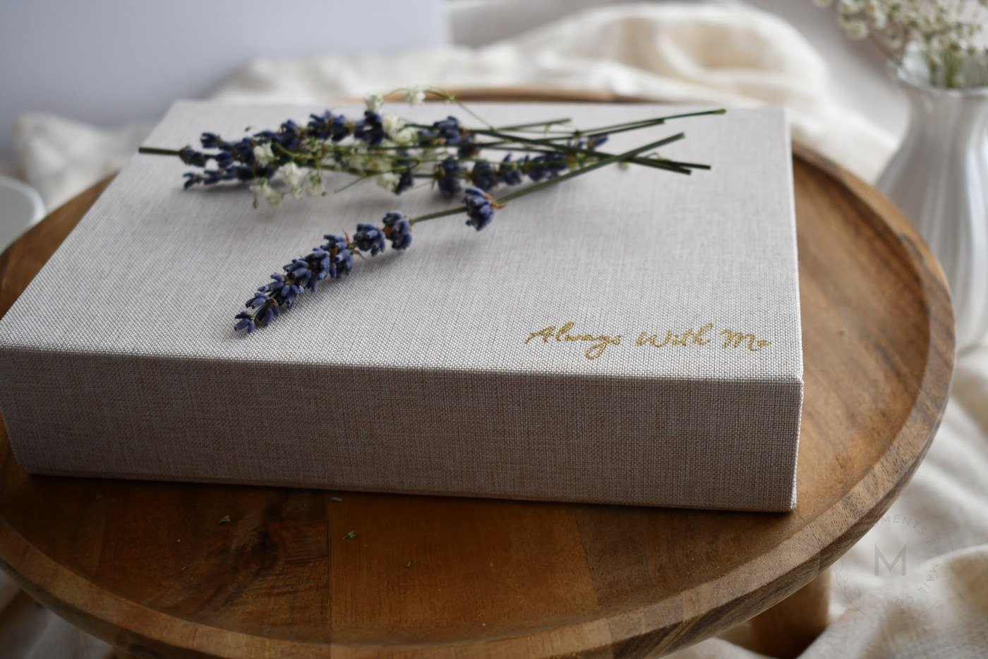 Always With Me keepsake box with lavender on the lid.
