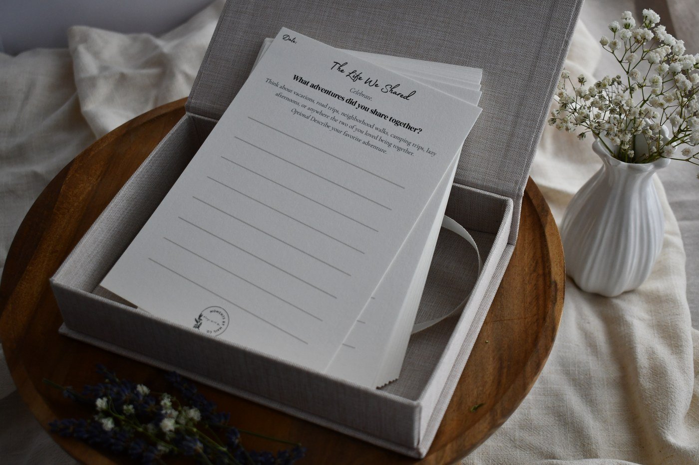 Always With Me prompt cards inside the open keepsake box.