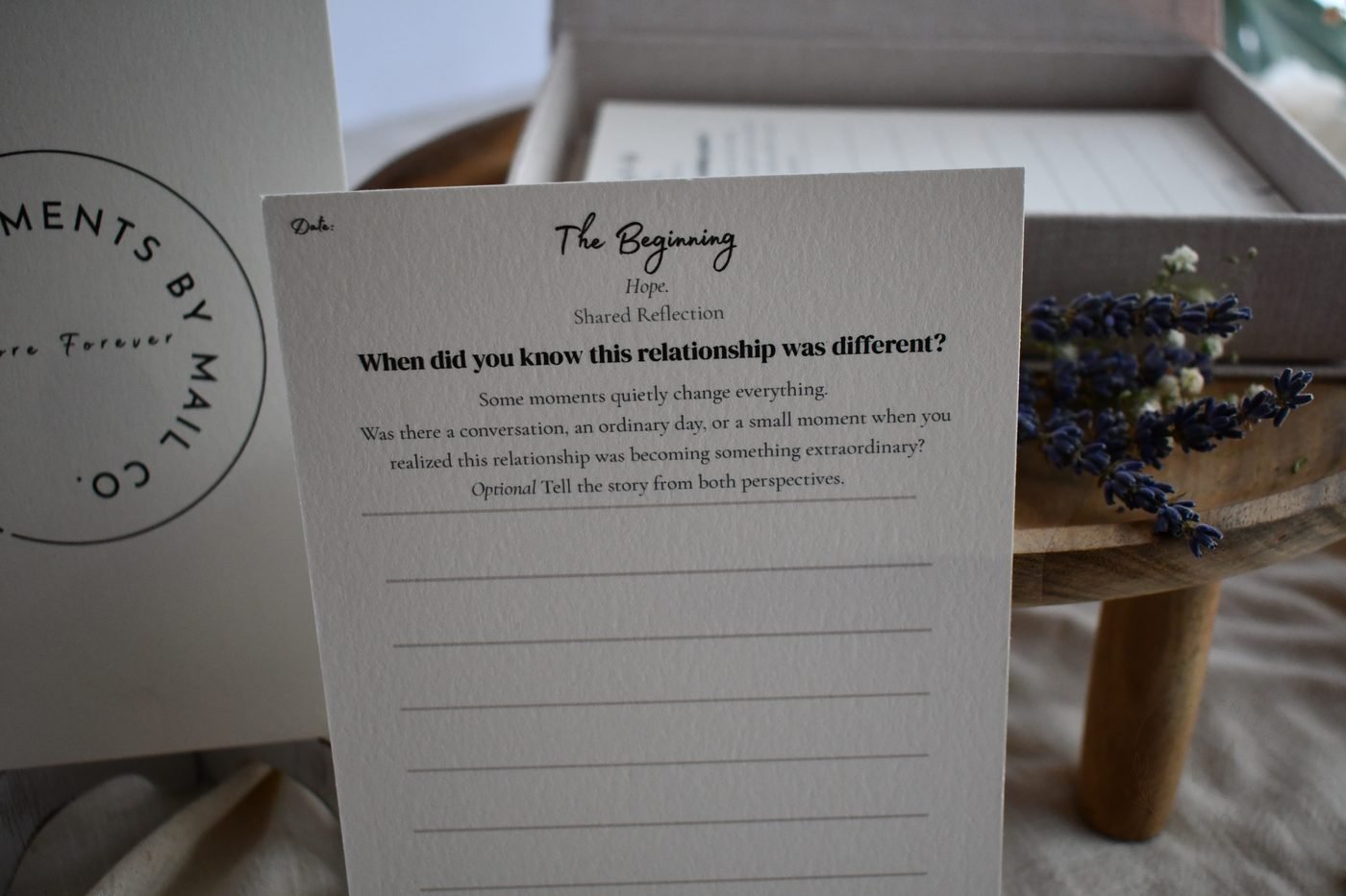 Before Forever keepsake pages arranged beside the box.