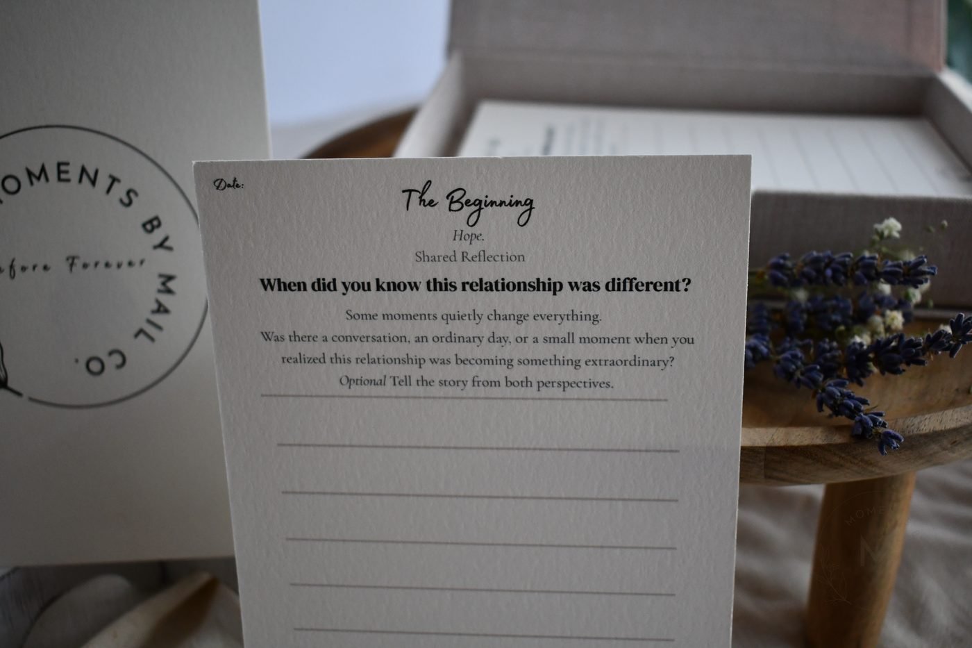 Before Forever reflection card and keepsake box.
