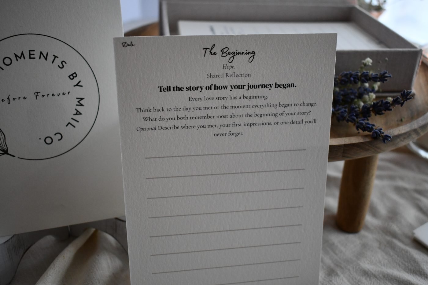 Before Forever wedding keepsake card and stationery.