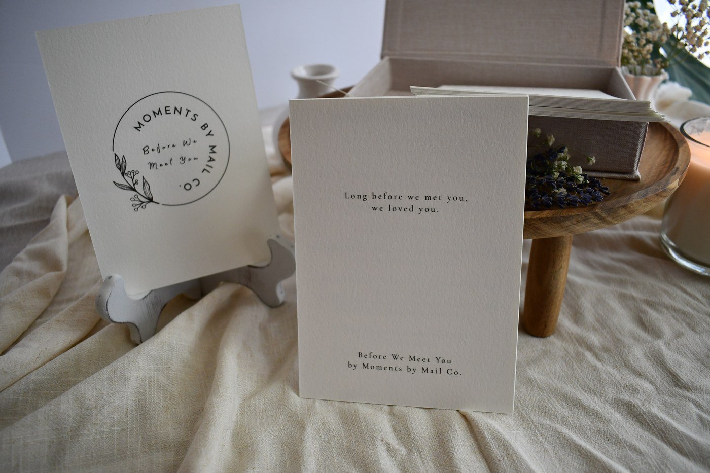 Before We Meet You quote card beside the keepsake box.