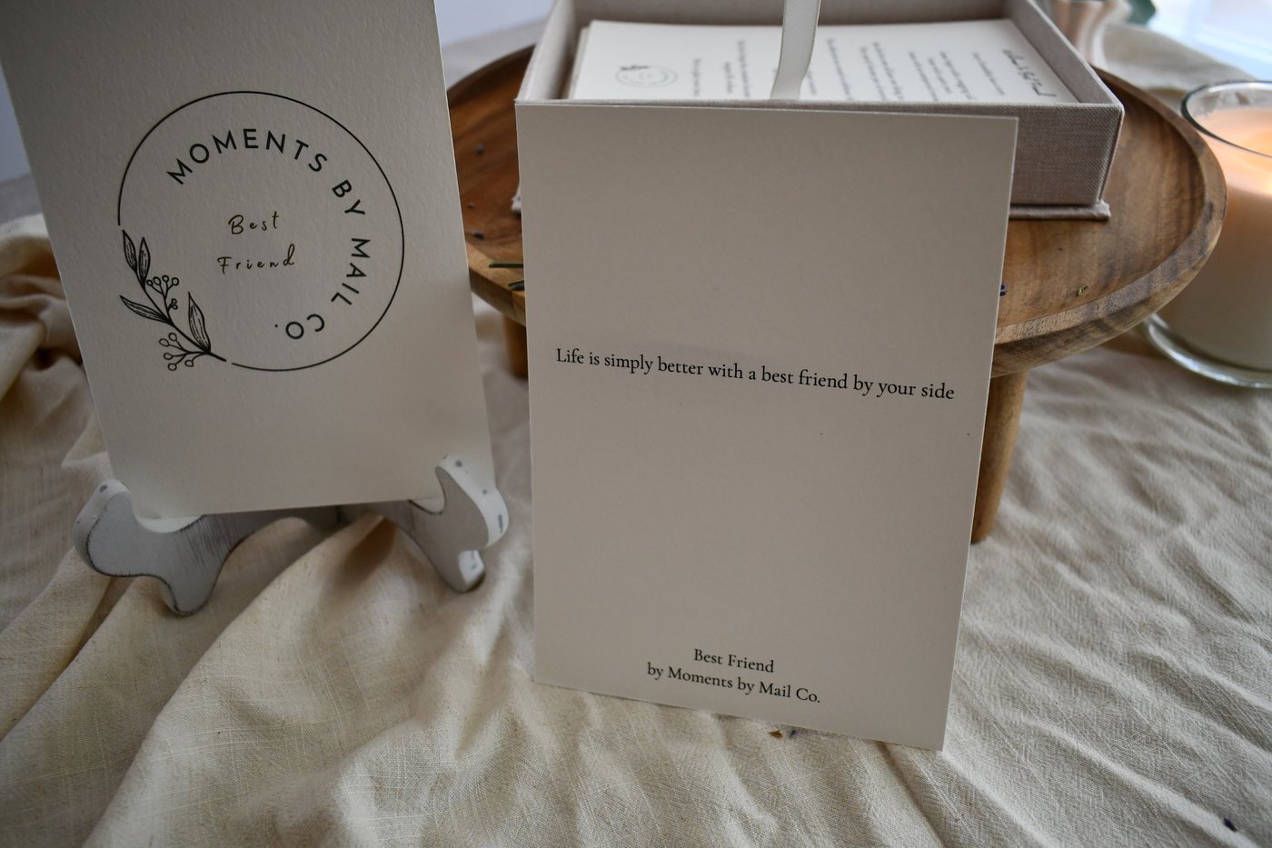 Best Friend keepsake box with logo card and prompt cards.