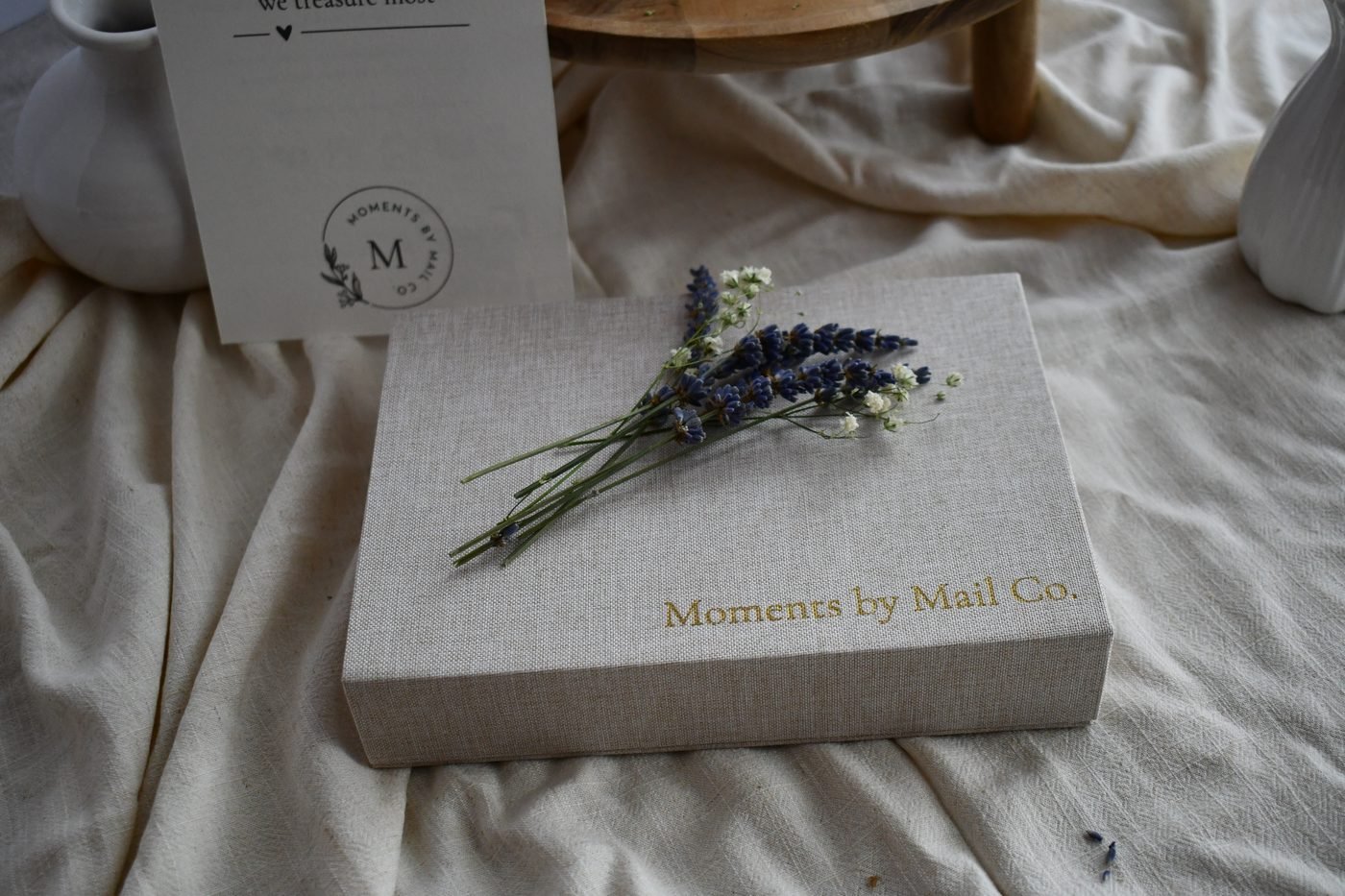 Memory Box styled with keepsake cards and flowers.