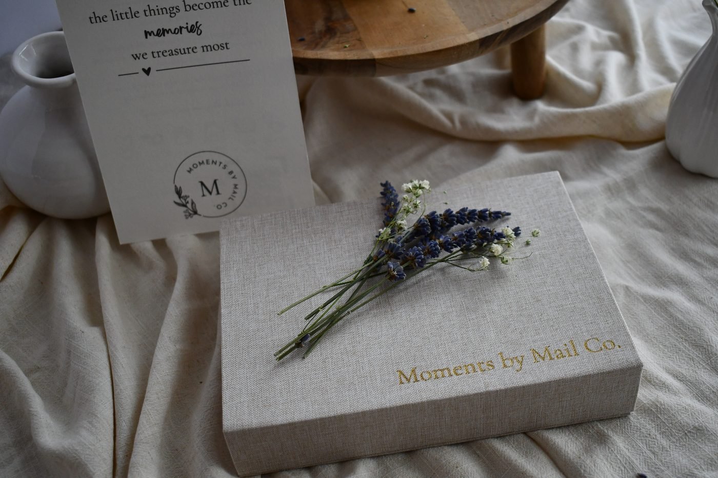 Memory Box displayed with handwritten cards and soft neutral styling.