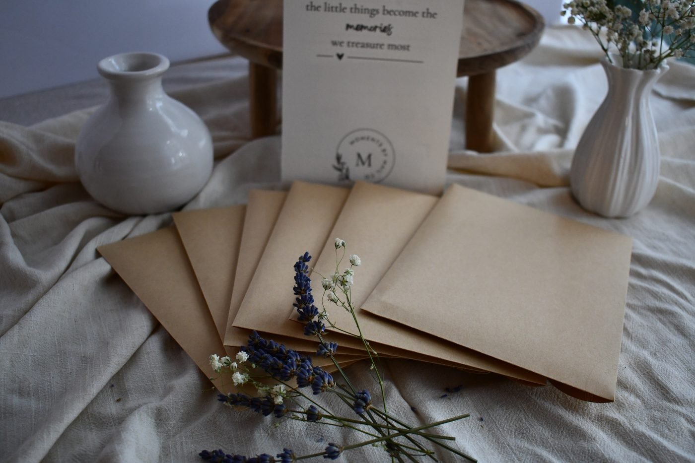 Moments by Mail Co. subscription card collections prepared for monthly memory keeping.